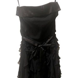 Ladie's Straples Black Cocktail Ruffle Accents Frills  Dress White House Black M